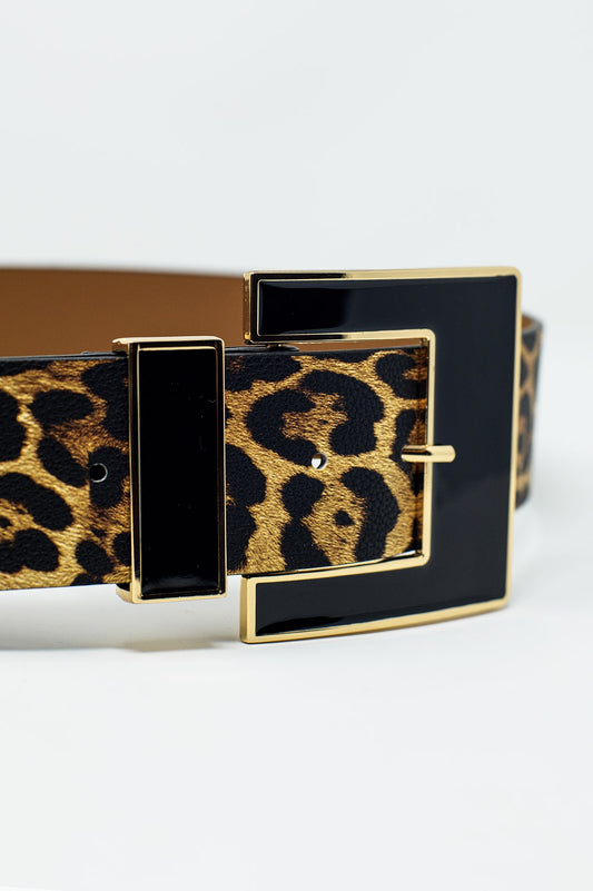 Wide leopard belt with black square buckle