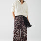 Wide leopard pants with satin side stripe