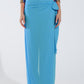 Q2 Wide Light blue Pants Overlay Skirt Tied At The Side