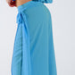 Wide Light blue Pants Overlay Skirt Tied At The Side