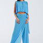 Wide Light blue Pants Overlay Skirt Tied At The Side