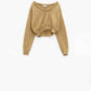 Wide V-neck Light Sweater With Braided Detail In Gold