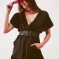 Wrap front frill hem jumpsuit in black