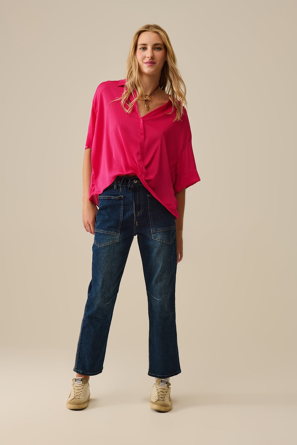 Q2 Wrap Front Shirt in Fuchsia