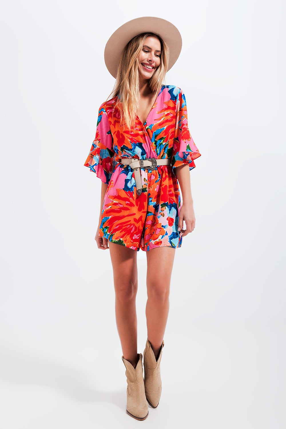 Wrap playsuit in floral