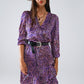 Wrap Purple Animal Print Dress With Ruffle Skirt