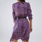 Wrap Purple Animal Print Dress With Ruffle Skirt