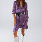 Wrap Purple Animal Print Dress With Ruffle Skirt