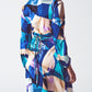 Wrap Short Abstract Print Dress in Blue