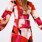 Wrap Short Abstract Print Dress in Fuxia