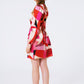 Wrap Short Abstract Print Dress in Fuxia