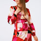 Wrap Short Abstract Print Dress in Fuxia