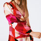 Wrap Short Abstract Print Dress in Fuxia