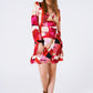 Wrap Short Abstract Print Dress in Fuxia