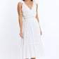 Q2 Wrapped White Midi Dress With Smock Detail At The Waist and Golden Polka Dots