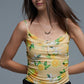 Yellow body top with lemon print in mesh fabric