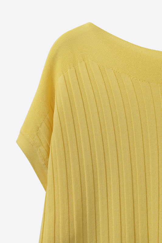 yellow fine Rib knitted Sweater with boat neck