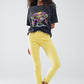 Yellow jagged hem super skinny Stretch Jeans