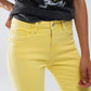 Yellow jagged hem super skinny Stretch Jeans