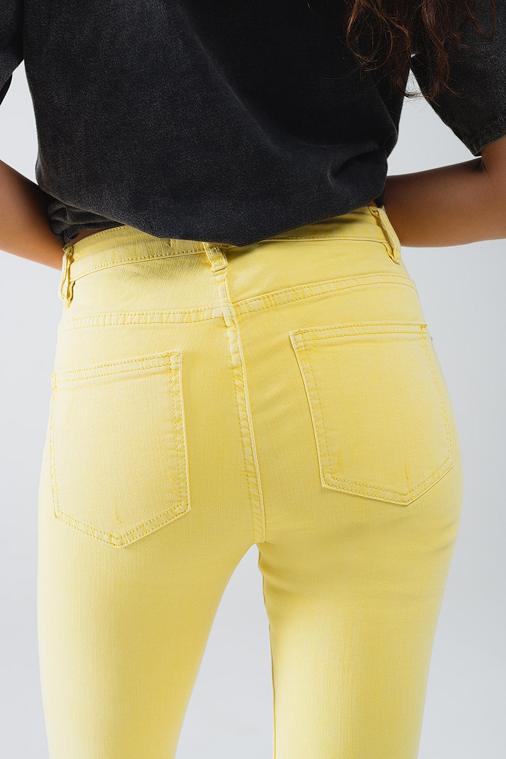 Yellow jagged hem super skinny Stretch Jeans