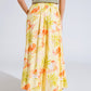 Yellow maxi skirt with tropical print