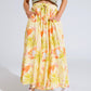 Yellow maxi skirt with tropical print