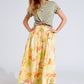 Yellow maxi skirt with tropical print