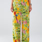 Yellow Pants with Tropical Print with Zip Side