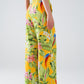 Yellow Pants with Tropical Print with Zip Side