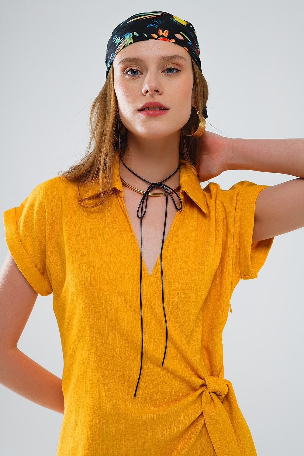 Yellow playsuit with Tie Closing at the Side