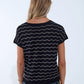 Zigzag V-Neck Knit sweater with dropped sleeves in black