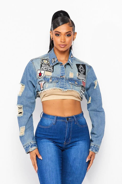 Patched Perfection: Cropped Denim Jacket
