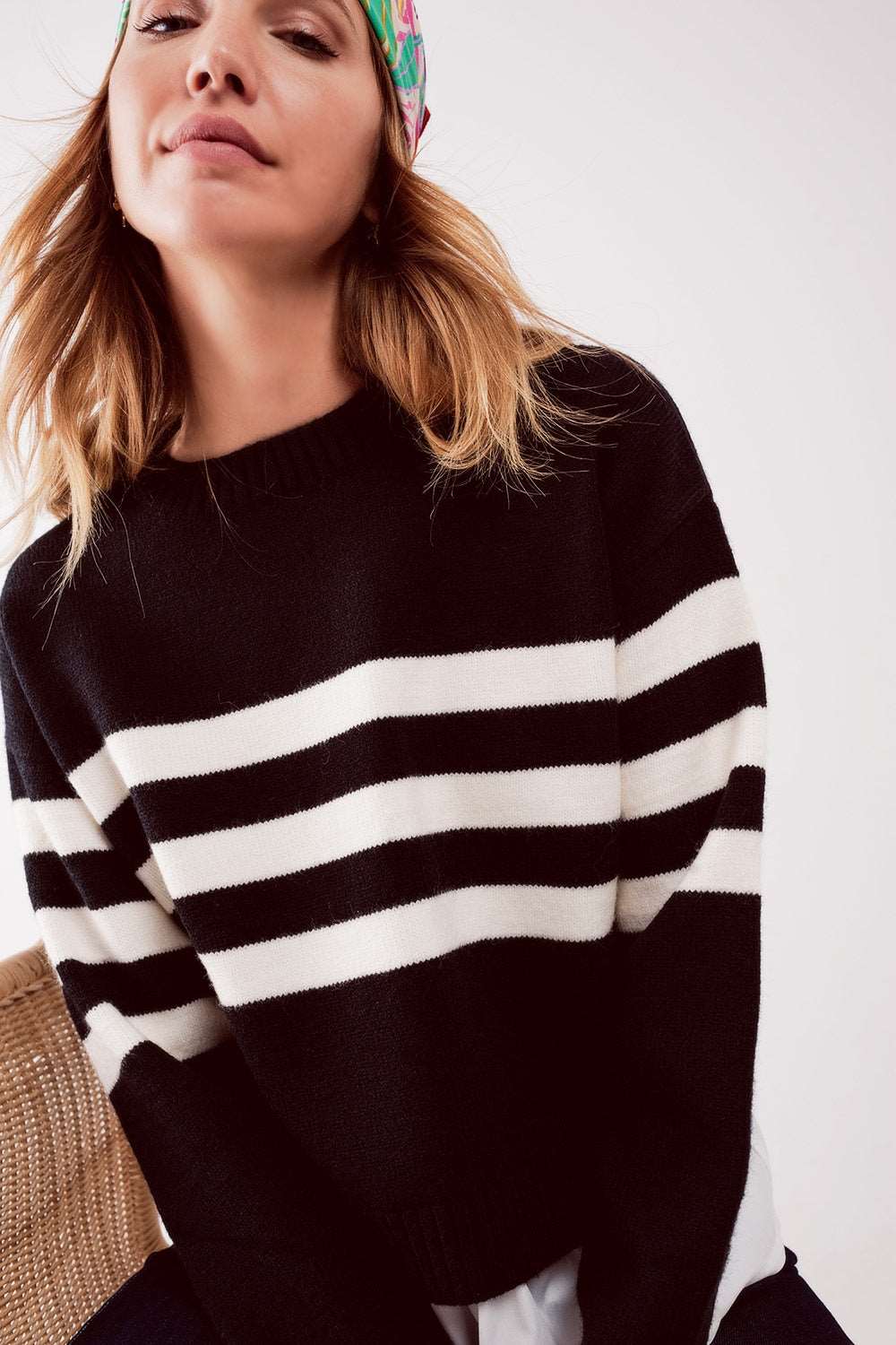 2 in 1 Striped sweater with shirt underlay in black Szua Store