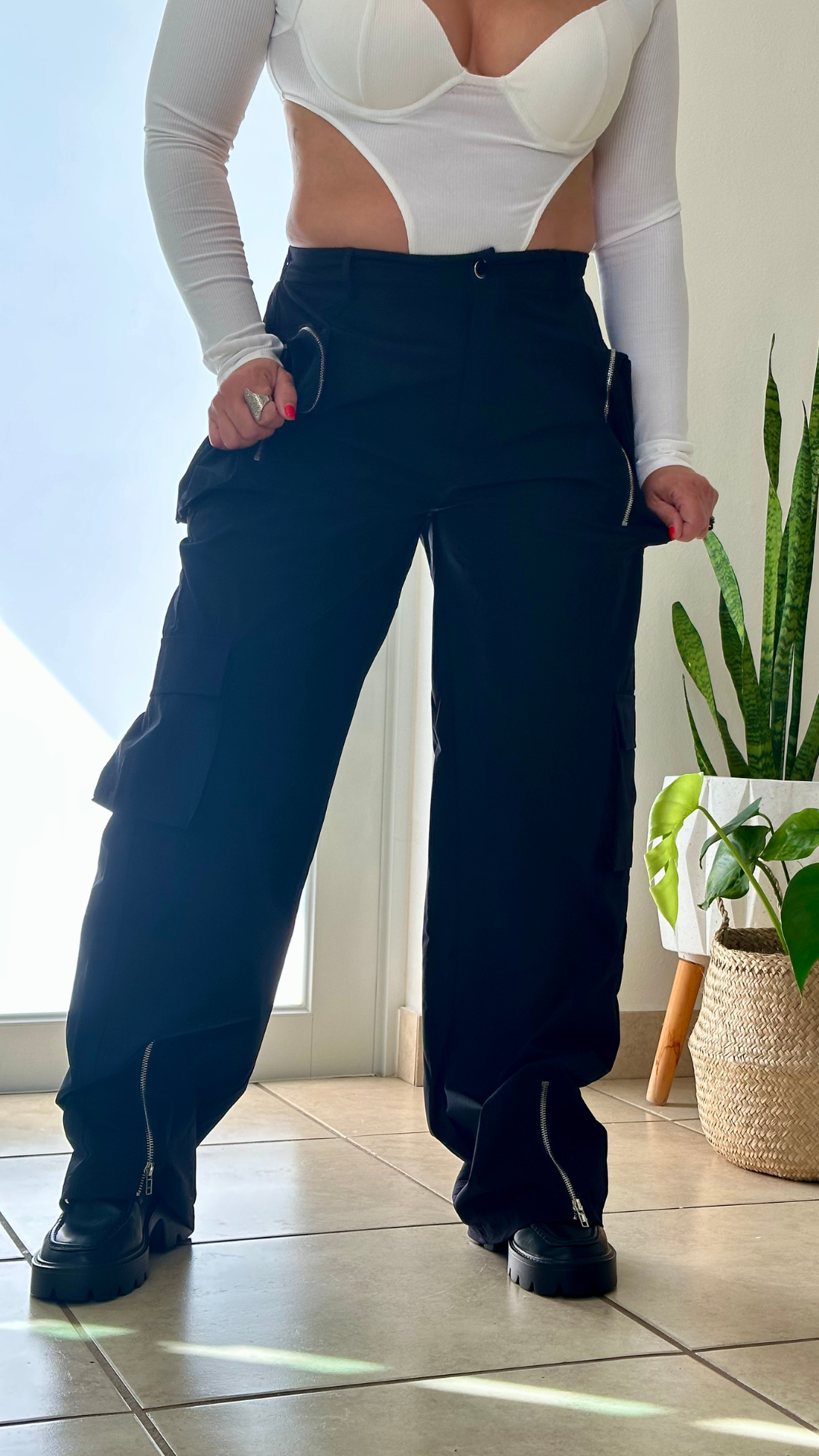 Stylish and Practical: High-Waisted Nylon Cargo Pants