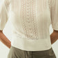 3/4 sleeves white knit sweater with zig zag stripes details