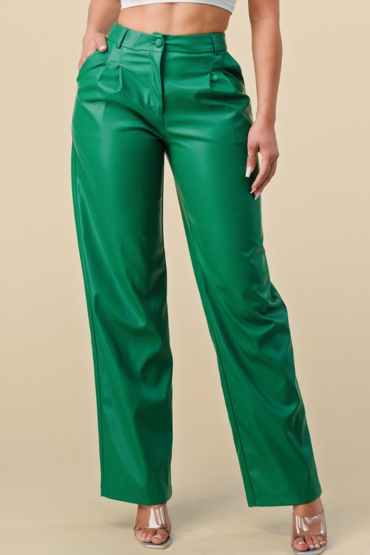 Faux-Leather Pant Green - Szua Store