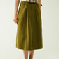 Q2 A line Midi Khaki Skirt With Pockets in Khaki