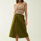 A line Midi Khaki Skirt With Pockets in Khaki