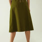 A line Midi Khaki Skirt With Pockets in Khaki