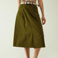 A line Midi Khaki Skirt With Pockets in Khaki