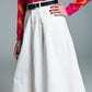 A line Midi White Skirt With Pockets in White