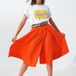 Q2 A-line skirt with elastic waist band  in Orange