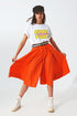 Q2 A-line skirt with elastic waist band  in Orange