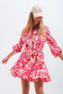 Abstract floral mini dress in pink and red Szua Store