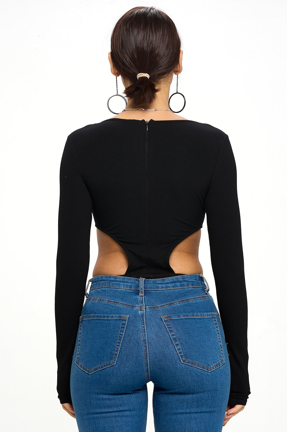 Cut Out Side Long Sleeve Knit Bodysuit - Szua Store