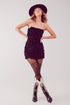 All over faux feather sleeveless mini dress in black Szua Store