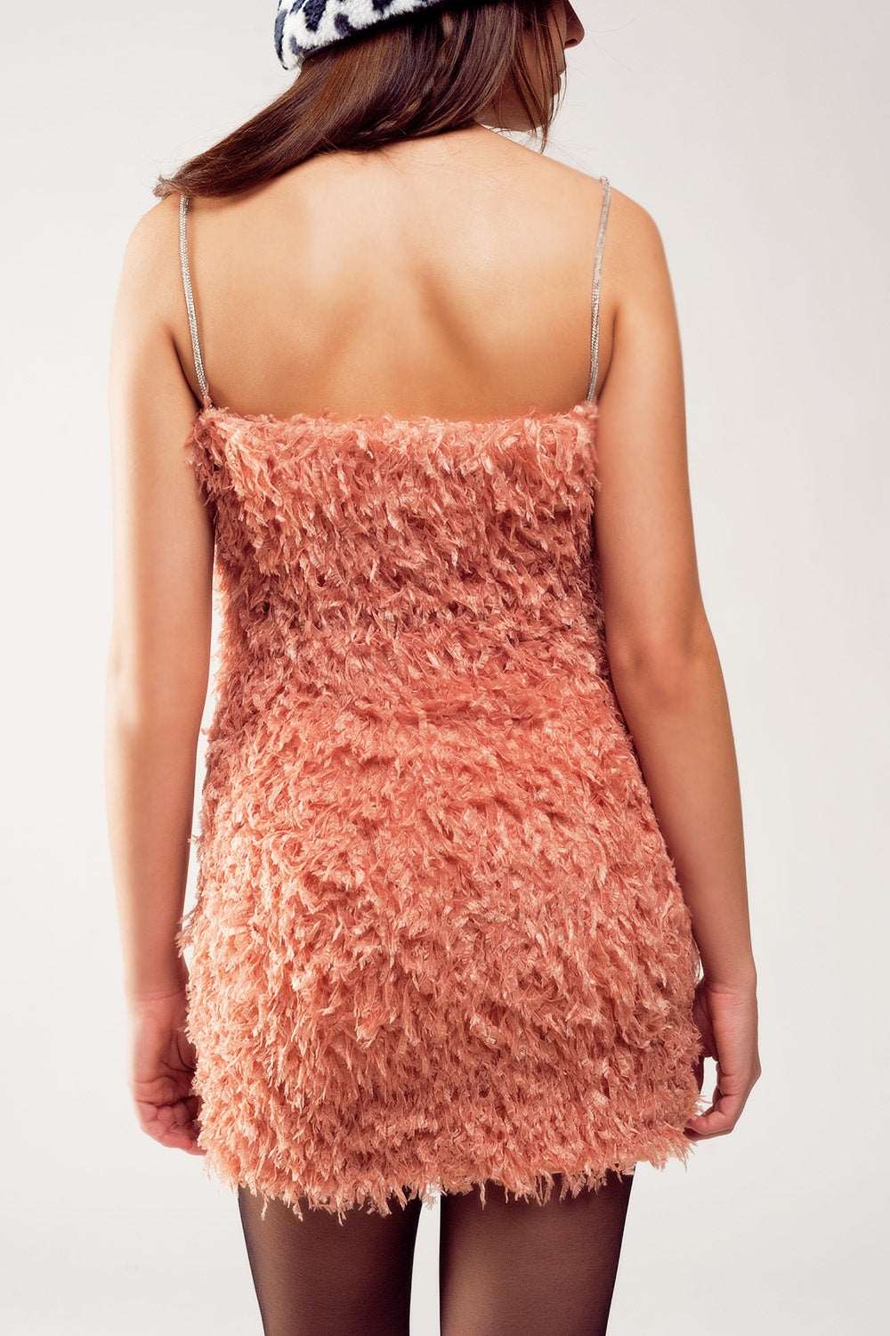 All over faux feather sleeveless mini dress in pink Szua Store