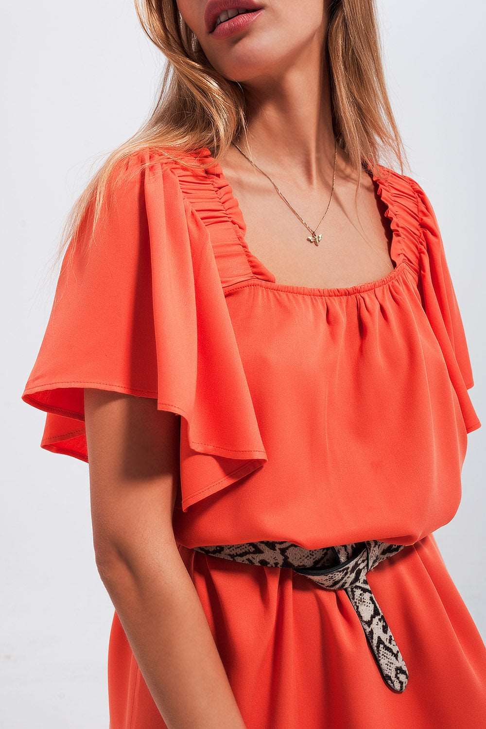 Angel sleeve mini dress in orange Szua Store