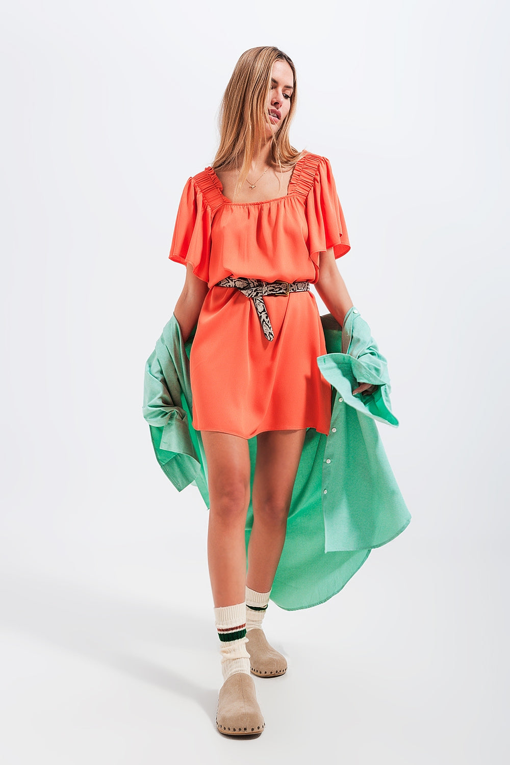 Angel sleeve mini dress in orange Szua Store