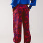Animal print belted straight leg pants in red - Szua Store